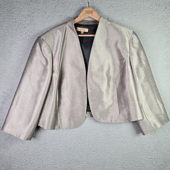 Kasper Metallic Cropped Blazer 24W Silver Open Front Dressy Plus Size Jacket - Picture 1 of 11